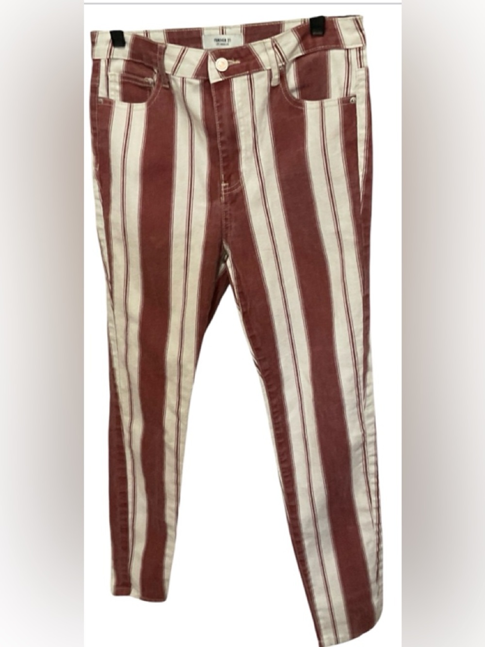Forever 21 Red White Striped Skinny Jeans Womens 27